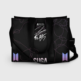 Сумка-шоппер 3D с принтом АВТОГРАФ SUGA BTS в городе Новоалтайск, 100% полиэстер | застегивается на металлическую кнопку; внутренний карман застегивается на молнию. Стенки укреплены специальным мягким материалом, чтобы защитить содержимое от несильных ударов
 | bts | j hope | jimin | jin | jungkook | rm | signature. | suga | v | автограф | арэм | бтс | ви | джей хоуп | джин | чимин | чон чонгук | шуга