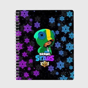 Тетрадь с принтом Новогодний Brawl Stars LEON в городе Новоалтайск, 100% бумага | 48 листов, плотность листов — 60 г/м2, плотность картонной обложки — 250 г/м2. Листы скреплены сбоку удобной пружинной спиралью. Уголки страниц и обложки скругленные. Цвет линий — светло-серый
 | brawl | brawl stars | crow | leon | stars | бравл | бравл старс | браво старс | игра | компьютерная | кров | леон | новогодний | новый год | онлайн | с новым годом | снежинки | старс