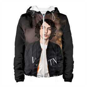 Женская куртка 3D с принтом finn wolfhard в городе Новоалтайск, ткань верха — 100% полиэстер, подклад — флис | прямой крой, подол и капюшон оформлены резинкой с фиксаторами, два кармана без застежек по бокам, один большой потайной карман на груди. Карман на груди застегивается на липучку | finn wolfhard | очень странные дела | финн вулфард