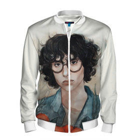 Мужской бомбер 3D с принтом finn wolfhard в городе Новоалтайск, 100% полиэстер | застегивается на молнию, по бокам два кармана без застежек, по низу бомбера и на воротнике - эластичная резинка | finn wolfhard | очень странные дела | финн вулфард