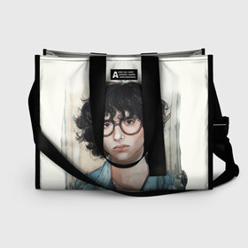 Сумка-шоппер 3D с принтом finn wolfhard в городе Новоалтайск, 100% полиэстер | застегивается на металлическую кнопку; внутренний карман застегивается на молнию. Стенки укреплены специальным мягким материалом, чтобы защитить содержимое от несильных ударов
 | finn wolfhard | очень странные дела | финн вулфард