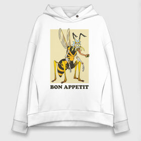 Женское худи Oversize хлопок с принтом BON APPETIT в городе Новоалтайск, френч-терри — 70% хлопок, 30% полиэстер. Мягкий теплый начес внутри —100% хлопок | боковые карманы, эластичные манжеты и нижняя кромка, капюшон на магнитной кнопке | 4сезон | rick and morty | мультсериал | рик и морти