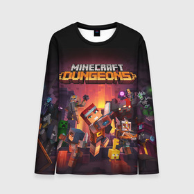 Мужской лонгслив 3D с принтом Minecraft Dungeons в городе Новоалтайск, 100% полиэстер | длинные рукава, круглый вырез горловины, полуприлегающий силуэт | dungeons | games | minecraft | mojang | игры | майнкрафт | подземелья | ремесло | шахтер