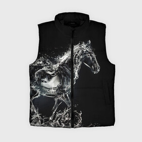 Женский жилет утепленный 3D с принтом Скакун в городе Новоалтайск,  |  | black | expression | horse | jumper | water | вода | лошадь | скакун | черный | экспрессия