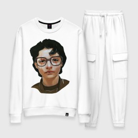 Женский костюм хлопок с принтом finn wolfhard в городе Новоалтайск, 100% хлопок | на свитшоте круглая горловина, мягкая резинка по низу. Брюки заужены к низу, на них два вида карманов: два 