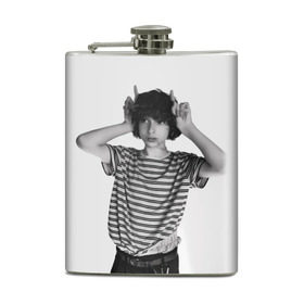Фляга с принтом finn wolfhard в городе Новоалтайск, металлический корпус | емкость 0,22 л, размер 125 х 94 мм. Виниловая наклейка запечатывается полностью | finn wolfhard | очень странные дела | финн вулфард