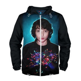 Мужская ветровка 3D с принтом finn wolfhard в городе Новоалтайск, 100% полиэстер | подол и капюшон оформлены резинкой с фиксаторами, два кармана без застежек по бокам, один потайной карман на груди | finn wolfhard | очень странные дела | финн вулфард