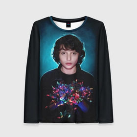 Женский лонгслив 3D с принтом finn wolfhard в городе Новоалтайск, 100% полиэстер | длинные рукава, круглый вырез горловины, полуприлегающий силуэт | finn wolfhard | очень странные дела | финн вулфард
