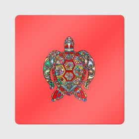 Магнит виниловый Квадрат с принтом Черепаховый остров в городе Новоалтайск, полимерный материал с магнитным слоем | размер 9*9 см, закругленные углы | девушки | декор | декоративный | женщины | животные | мода | море | морская жизнь | морская черепаха | морской мир | подводный мир | цветочный | цветы | черепаха