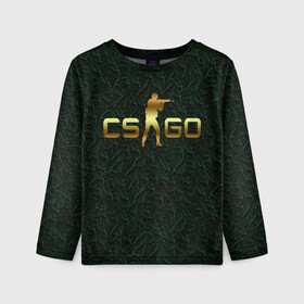 Детский лонгслив 3D с принтом cs go gold  в городе Новоалтайск, 100% полиэстер | длинные рукава, круглый вырез горловины, полуприлегающий силуэт
 | cs | cs go | cs go gold | gold | голд | золото | кс | кс го | кс го голд | листва | майки с листвой