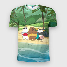 Мужская футболка 3D спортивная с принтом Bears on the beach в городе Новоалтайск, 100% полиэстер с улучшенными характеристиками | приталенный силуэт, круглая горловина, широкие плечи, сужается к линии бедра | Тематика изображения на принте: baby bears | bare bears | charle and bears | dsgngerzen | grizz | iсebear | panda | panpan | selfie panpan | vdgerir | we bare bears | вся правда о медведях