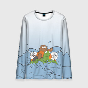 Мужской лонгслив 3D с принтом Bears on a turtle в городе Новоалтайск, 100% полиэстер | длинные рукава, круглый вырез горловины, полуприлегающий силуэт | baby bears | bare bears | charle and bears | dsgngerzen | grizz | iсebear | panda | panpan | selfie panpan | vdgerir | we bare bears | вся правда о медведях