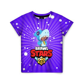 Детская футболка 3D с принтом BRAWL STARS LEON SHARK в городе Новоалтайск, 100% гипоаллергенный полиэфир | прямой крой, круглый вырез горловины, длина до линии бедер, чуть спущенное плечо, ткань немного тянется | 8 bit | 8 бит. | 8bit | 8бит | android | brawl stars | colt | crow | games | leon | penny | poco | shelly | spike | wanted | брав | бравл старс | звезды | игры | мобильные игры | старс