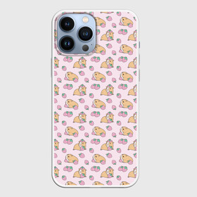 Чехол для iPhone 13 Pro Max с принтом Морские свинки с клубникой в городе Новоалтайск,  |  | Тематика изображения на принте: animal | cavy | guinea | guiney | kawaii | lovely | pet | pig | pink | plant | porpoise | strawberry | sweet | животное | кавай | клубника | морская | растение | свинка