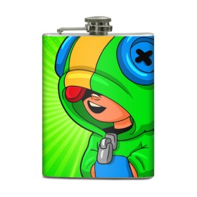 Фляга с принтом BRAWL STARS LEON в городе Новоалтайск, металлический корпус | емкость 0,22 л, размер 125 х 94 мм. Виниловая наклейка запечатывается полностью | Тематика изображения на принте: brawl stars | brawl stars leon | brawler | leon | бравл старз | бравлер | леон