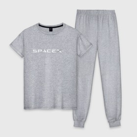 Женская пижама хлопок с принтом SPACEX - ИЛОН МАСК (НА СПИНЕ). в городе Новоалтайск, 100% хлопок | брюки и футболка прямого кроя, без карманов, на брюках мягкая резинка на поясе и по низу штанин | elon musk | spacex | американский предприниматель | изобретатель | илон маск | инвестор | инженер