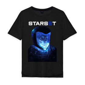Мужская футболка хлопок Oversize с принтом Starset в городе Новоалтайск, 100% хлопок | свободный крой, круглый ворот, “спинка” длиннее передней части | Тематика изображения на принте: astronaut | logo | rock | skull | space | starset | космонавт | космос | лого | рок | старсет | череп