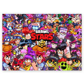 Поздравительная открытка с принтом BRAWL STARS ВСЕ БРАВЛЫ | БРАВЛ СТАРС в городе Новоалтайск, 100% бумага | плотность бумаги 280 г/м2, матовая, на обратной стороне линовка и место для марки
 | Тематика изображения на принте: brawl stars | brawl stars все персонажи | bull | colt | crow | leon | leon shark | shark | stars | акула | берли | ворон | динамайк | кольт | леон | леон акула | нита | спайк | шелли | эль примо