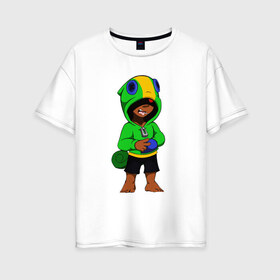Женская футболка хлопок Oversize с принтом Leon (Brawl Stars) в городе Новоалтайск, 100% хлопок | свободный крой, круглый ворот, спущенный рукав, длина до линии бедер
 | brawl stars | crow | game | leon | бравл | бравл стар | бравл старс | ворон | ворона | детская | детям | игра | компьютерная игра | кров | леон | персонаж | развлечение