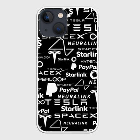 Чехол для iPhone 13 mini с принтом ЛОГОТИПЫ ПРОЕКТОВ ИЛОНА МАСКА. в городе Новоалтайск,  |  | Тематика изображения на принте: elon musk | hyperloop | neuralink | pattern | paypal | spacex | starlink | tesla | американский предприниматель | изобретатель | илон маск | инвестор | инженер | паттерн | тесла