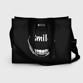 Сумка-шоппер 3D с принтом Smile в городе Новоалтайск, 100% полиэстер | застегивается на металлическую кнопку; внутренний карман застегивается на молнию. Стенки укреплены специальным мягким материалом, чтобы защитить содержимое от несильных ударов
 | smile | words | зубы | надпись | улыбка