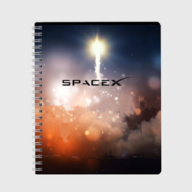 Тетрадь с принтом SpaceX 3D в городе Новоалтайск, 100% бумага | 48 листов, плотность листов — 60 г/м2, плотность картонной обложки — 250 г/м2. Листы скреплены сбоку удобной пружинной спиралью. Уголки страниц и обложки скругленные. Цвет линий — светло-серый
 | Тематика изображения на принте: elon musk | spacex | илон маск