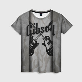 Женская футболка 3D с принтом Gibson в городе Новоалтайск, 100% полиэфир ( синтетическое хлопкоподобное полотно) | прямой крой, круглый вырез горловины, длина до линии бедер | custom guitar | gibson | gibson usa | grover | guitar | hard rock | les paul | lespol | metal | punk | rock | sg | sg300 | sg400 | гибсон | гитара | гитары | лес пол | леспаул | леспол | панк | рок | хард рок | хардрок