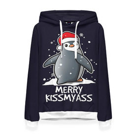 Женская толстовка 3D с принтом Santa penguin в городе Новоалтайск, 100% полиэстер  | двухслойный капюшон со шнурком для регулировки, мягкие манжеты на рукавах и по низу толстовки, спереди карман-кенгуру с мягким внутренним слоем. | christmas | claus | jingle | merry | santa | елка | игрушки | клаус | клюв | колокольчик | новый год | олени | пингвин | подарок | праздник | рождество | санта | снег | снежинки | шапка