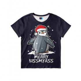 Детская футболка 3D с принтом Santa penguin в городе Новоалтайск, 100% гипоаллергенный полиэфир | прямой крой, круглый вырез горловины, длина до линии бедер, чуть спущенное плечо, ткань немного тянется | christmas | claus | jingle | merry | santa | елка | игрушки | клаус | клюв | колокольчик | новый год | олени | пингвин | подарок | праздник | рождество | санта | снег | снежинки | шапка