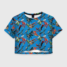 Женская футболка Crop-top 3D с принтом Justice League в городе Новоалтайск, 100% полиэстер | круглая горловина, длина футболки до линии талии, рукава с отворотами | batman | bruce wayne | clark kent | dc comics | flash | green lantern | justice league | shtatjl | superhero | superman | бэтмен | зеленый фонарь | лига справедливости | супермен | флэш