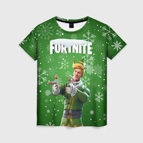 Женская футболка 3D с принтом FORTNITE НОВОГОДНИЙ. в городе Новоалтайск, 100% полиэфир ( синтетическое хлопкоподобное полотно) | прямой крой, круглый вырез горловины, длина до линии бедер | 2020 | christmas | fortnite | snow | winter | winter is coming | зима близко | игра | новогодний | новый год | новый год 2020 | персонаж | снег | снежинки | фортнайт | фортнайт новогодний