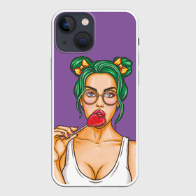 Чехол для iPhone 13 mini с принтом Sexy Girl в городе Новоалтайск,  |  | Тематика изображения на принте: girl | в очках | девушка | женщина | красотка | пафос | подруге | соблазн | стерва | тп | чупа чупс | чупик