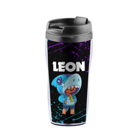 Термокружка-непроливайка с принтом BRAWL STARS LEON SHARK в городе Новоалтайск, внутренняя часть — пищевой пластик, наружная часть — прозрачный пластик, между ними — полиграфическая вставка с рисунком | объем — 350 мл, герметичная крышка | brawl stars | bull | colt | crow | leon | leon shark | shark | stars | акула | берли | ворон | динамайк | кольт | леон | леон акула | нита | спайк | шелли | эль примо