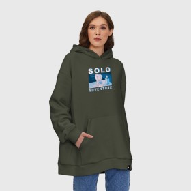Худи SuperOversize хлопок с принтом SOLO ADVENTURE в городе Новоалтайск, 70% хлопок, 30% полиэстер, мягкий начес внутри | карман-кенгуру, эластичная резинка на манжетах и по нижней кромке, двухслойный капюшон
 | 4сезон | rick and morty | мультсериал | рик и морти
