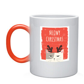 Кружка хамелеон с принтом MEOWY CHRISTMAS в городе Новоалтайск, керамика | меняет цвет при нагревании, емкость 330 мл | животные | кот | кошки | новый год | праздник | прикол | рождество | смешное