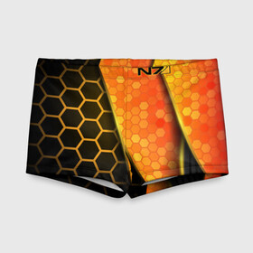 Детские купальные плавки 3D с принтом Mass Effect N7 в городе Новоалтайск, Полиэстер 85%, Спандекс 15% | Слитный крой, подклад по переду изделия, узкие бретели | Тематика изображения на принте: andromeda | bioware | n7 | shepard | shooter | геты | жнецы | инженер | масс эффект | разведчик | солдат | страж | цербер | штурмовик | шутер