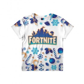 Детская футболка 3D с принтом Fortnite Новогодний в городе Новоалтайск, 100% гипоаллергенный полиэфир | прямой крой, круглый вырез горловины, длина до линии бедер, чуть спущенное плечо, ткань немного тянется | battle | christmas | claus | fortnite | merry | santa | save | season | the | world | битва | борьба | зомби | королевская | олени | рождество | снежинки | стратегия | фортнайт