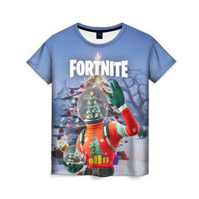 Женская футболка 3D с принтом Fortnite Новогодний в городе Новоалтайск, 100% полиэфир ( синтетическое хлопкоподобное полотно) | прямой крой, круглый вырез горловины, длина до линии бедер | christmas | epic games | fortnite | игры | новый год | рождество | фортнайт