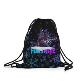 Рюкзак-мешок 3D с принтом FORTNITE НОВОГОДНИЙ. в городе Новоалтайск, 100% полиэстер | плотность ткани — 200 г/м2, размер — 35 х 45 см; лямки — толстые шнурки, застежка на шнуровке, без карманов и подкладки | Тематика изображения на принте: 2020 | christmas | fortnite | snow | winter | winter is coming | зима близко | игра | новогодний | новый год | новый год 2020 | персонаж | снег | снежинки | фортнайт | фортнайт новогодний