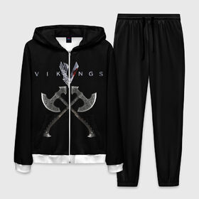 Мужской костюм 3D с принтом Vikings в городе Новоалтайск, 100% полиэстер | Манжеты и пояс оформлены тканевой резинкой, двухслойный капюшон со шнурком для регулировки, карманы спереди | mgm television | vikings | викинги | майкл хёрст | скандинавия