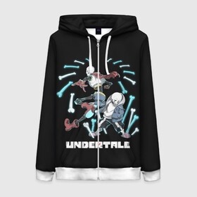 Женская толстовка 3D на молнии с принтом UNDERTALE в городе Новоалтайск, 100% полиэстер | длина до линии бедра, манжеты и пояс оформлены мягкой тканевой резинкой, двухслойный капюшон со шнурком для регулировки, спереди молния, по бокам два кармана | sans | undertale | андертале | андертейл | игра | подземная история | подземная сказка | санс | ундертале | фриск | чара