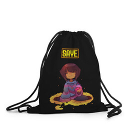 Рюкзак-мешок 3D с принтом UNDERTALE FRISK в городе Новоалтайск, 100% полиэстер | плотность ткани — 200 г/м2, размер — 35 х 45 см; лямки — толстые шнурки, застежка на шнуровке, без карманов и подкладки | chara | frisk | sans | undertale | андертале | андертейл | игра | подземная история | подземная сказка | санс | ундертале | фриск | чара