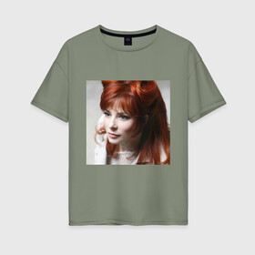 Женская футболка хлопок Oversize с принтом Mylene Farmer в городе Новоалтайск, 100% хлопок | свободный крой, круглый ворот, спущенный рукав, длина до линии бедер
 | певица