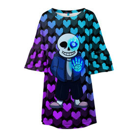 Детское платье 3D с принтом UNDERTALE в городе Новоалтайск, 100% полиэстер | прямой силуэт, чуть расширенный к низу. Круглая горловина, на рукавах — воланы | chara | frisk | sans | undertale | андертале | андертейл | игра | подземная история | подземная сказка | санс | ундертале | фриск | чара