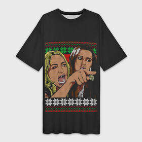 Платье-футболка 3D с принтом Woman Yelling at Cat в городе Новоалтайск,  |  | cat | cats | christmas | mem | meme | memes | new year | xmas | вязаный | женщина | кот | кричит | мем | мемы | на кота | новый год | рождество | свитер