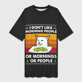 Платье-футболка 3D с принтом Woman Yelling at Cat в городе Новоалтайск,  |  | cat | cats | christmas | mem | meme | memes | new year | xmas | вязаный | женщина | кот | кричит | мем | мемы | на кота | новый год | рождество | свитер