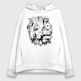 Женское худи Oversize хлопок с принтом Adventure Time в городе Новоалтайск, френч-терри — 70% хлопок, 30% полиэстер. Мягкий теплый начес внутри —100% хлопок | боковые карманы, эластичные манжеты и нижняя кромка, капюшон на магнитной кнопке | adventure time | dsgnosadchaya | vdosadir | бимо | время приключений | джейк | марселин | пендлтон уорд | пупырка | снежный король | финн
