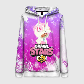 Женская толстовка 3D на молнии с принтом Brawl Stars Leon Unicorn в городе Новоалтайск, 100% полиэстер | длина до линии бедра, манжеты и пояс оформлены мягкой тканевой резинкой, двухслойный капюшон со шнурком для регулировки, спереди молния, по бокам два кармана | 2020 | brawl | brawl stars | christmas | leon | new year | stars | бравл старс | брол старс | единорог | зима | игра | леон | новогодний | новый год | рождество | снег | снежинки