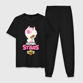 Мужская пижама хлопок с принтом Brawl Stars Leon Unicorn в городе Новоалтайск, 100% хлопок | брюки и футболка прямого кроя, без карманов, на брюках мягкая резинка на поясе и по низу штанин
 | brawl | brawl stars | leon | stars | unicorn | бравл старс | брол старс | единорог | игра | леон | мобильная игра | мобильные игры