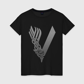 Женская футболка хлопок с принтом vikings в городе Новоалтайск, 100% хлопок | прямой крой, круглый вырез горловины, длина до линии бедер, слегка спущенное плечо | nord | north | vikings | викинги | норвегия | север | скандинавия